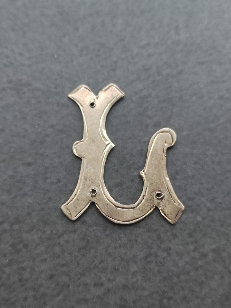 Pin mount, silver engraved monogram letter mounts, antique, rare, 925 ? unused.