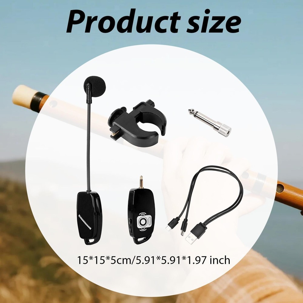 Cordless Flute Microphone 164ft Range Condenser Mic Receiver Transmitter for