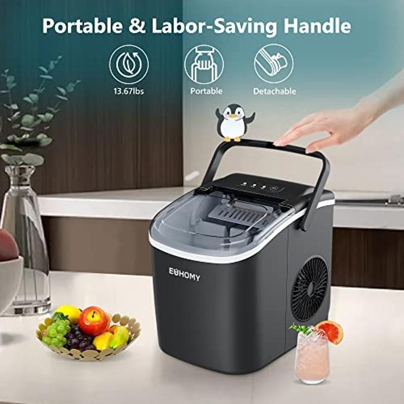 Countertop Ice Maker Machine with Handle, 26lbs in 24Hrs, for Kitchen/Camping/RV