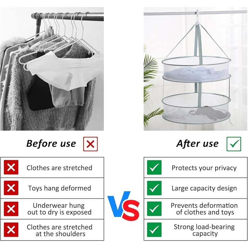 3 Layer Portable Hanging Drying Rack Foldable Clothes Dryer W/ Rotating Hooks US