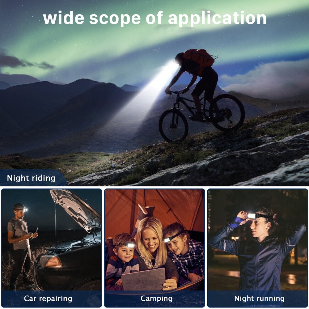 USB Rechargeable LED Headlamp Headlight Torch Flashlight With Charging Cable