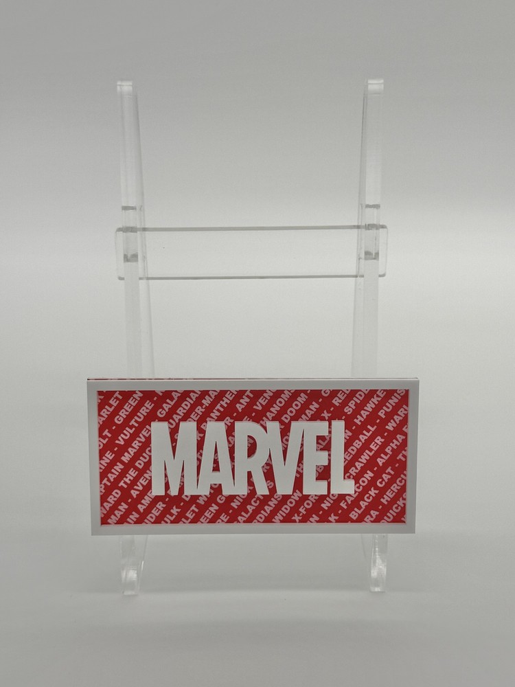 Custom Comic Book Stand - Marvel (White/Red/Engraved) Laser Cut/Not 3D Prnt