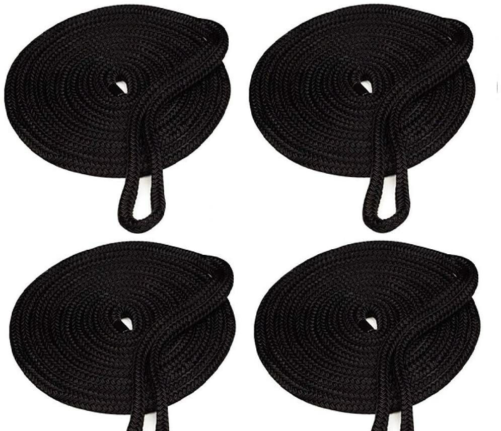 Boat Mooring Rope 5/8Inch 20FT Dock Line Double Braid Nylon Black (2Pack)