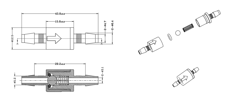 5pcs Check Valve 3/16" Plastic Barb Hose Inline Check Valve