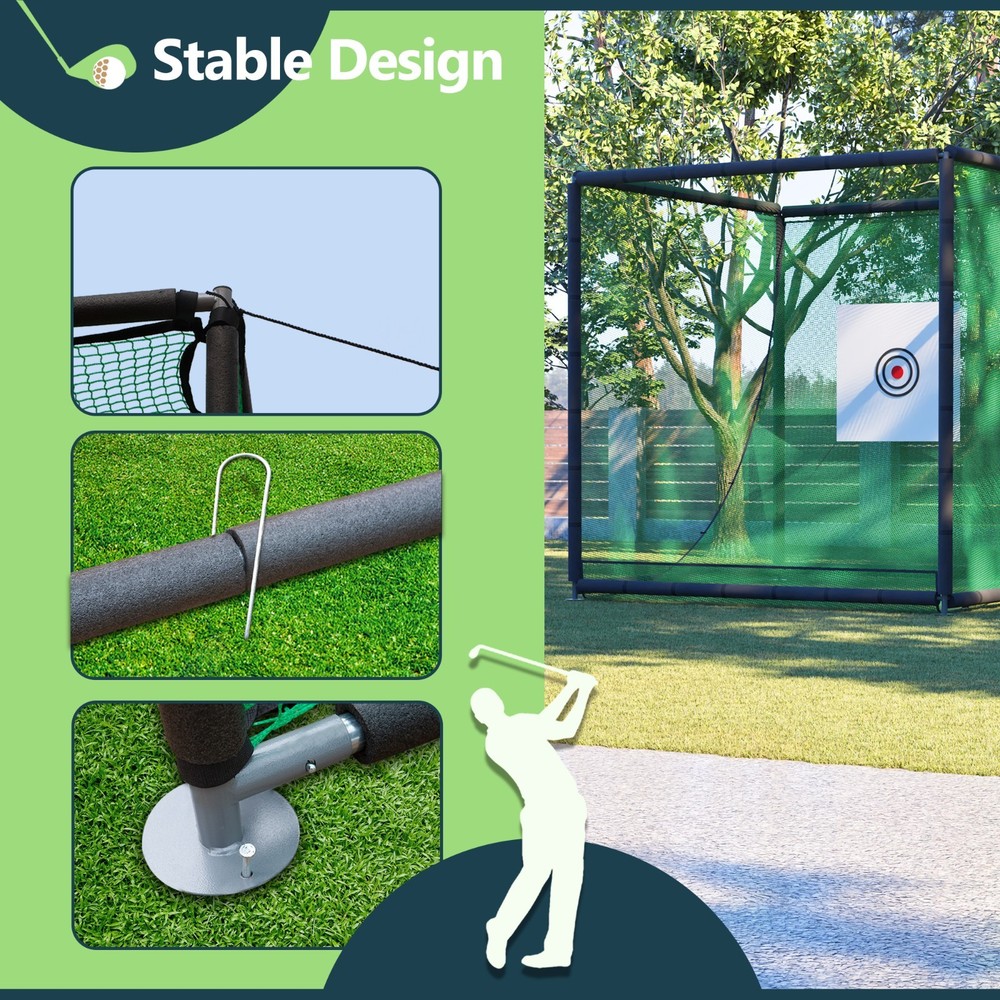Golf Practice Net 10x10x10ft Metal Frame Hitting Net Kit Golf Training Simulator