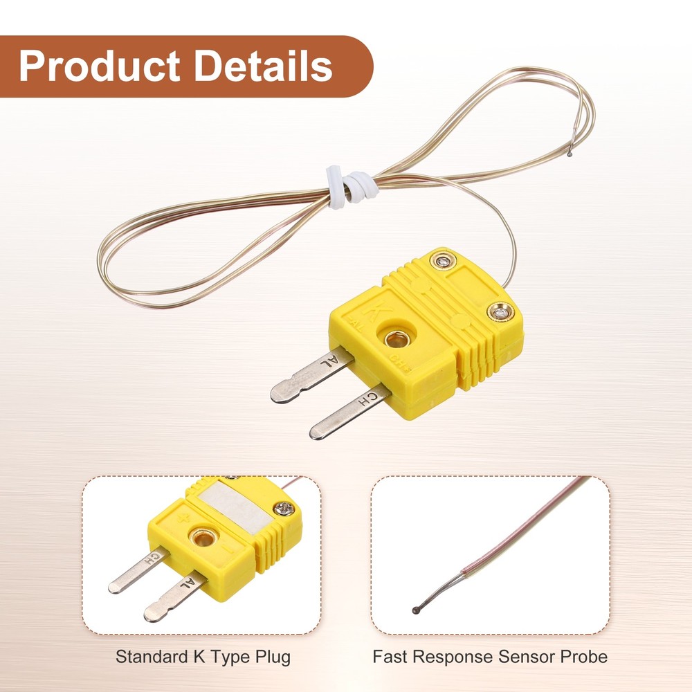 K Type Thermocouple Mini Connector Temperature Sensor 3.3ft, 1mm Wire