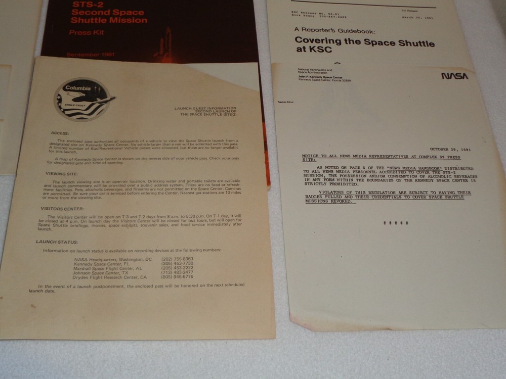 NASA Space Shuttle Second Launch STS-2 Media Press Kit Permits & Papers Lot Rare