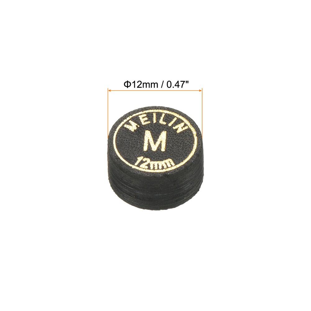 4Pcs 12mm Pool Cue Tips Medium Laminated Glue-on Billiard Stick Tips, Black