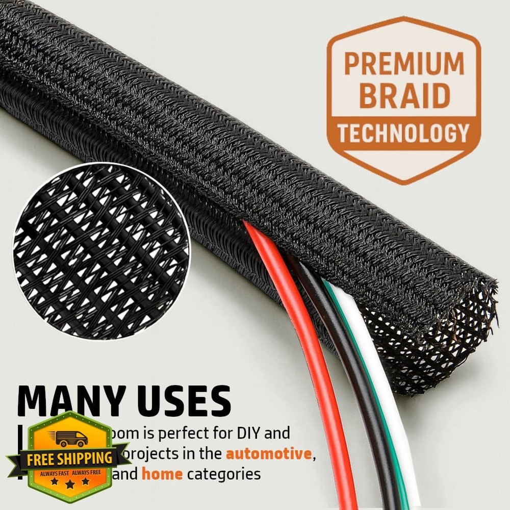 MGI SpeedWare 25ft 1/8" Braided Split-Sleeve Wire Loom