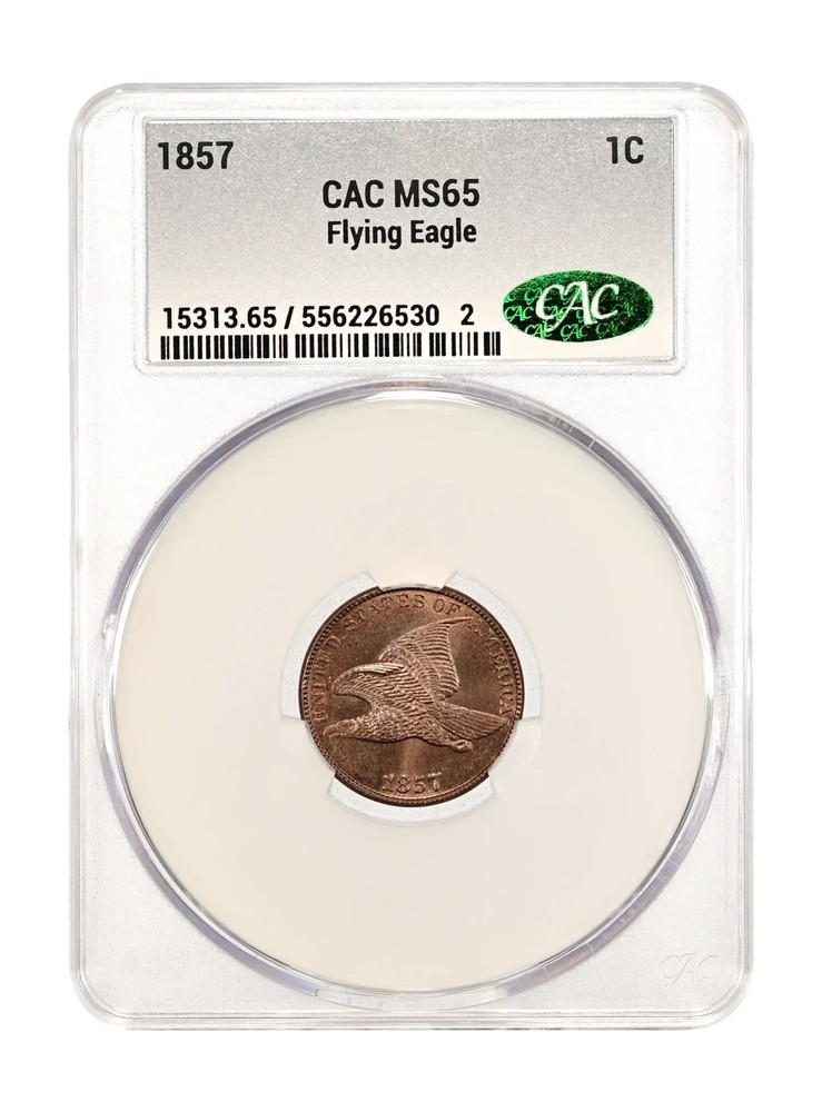 1857 Flying Eagle 1c CACG MS 65