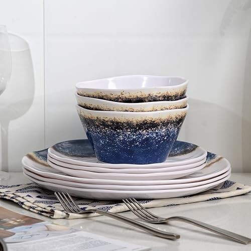 12-Piece Unbreakable Melamine Dinnerware Set for 4 - Lightweight, Chip & Scratch