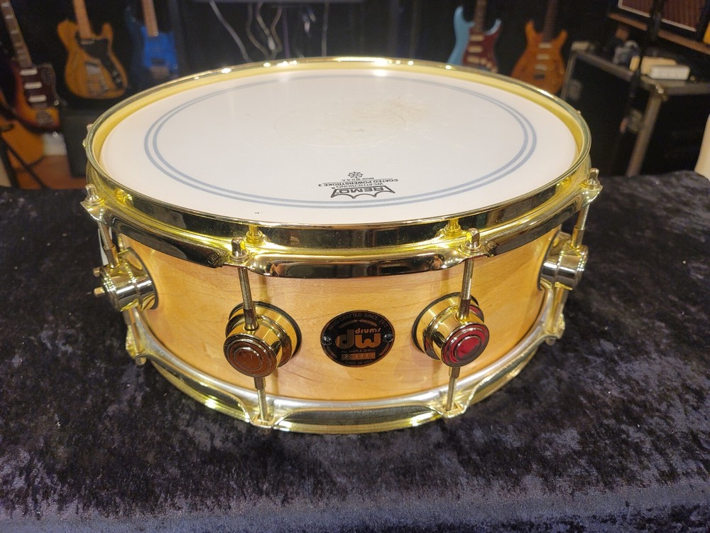 DW Craviotto 14x5.5 Solid Shell Maple Snare A Drum Signed Signature 1999 Gold