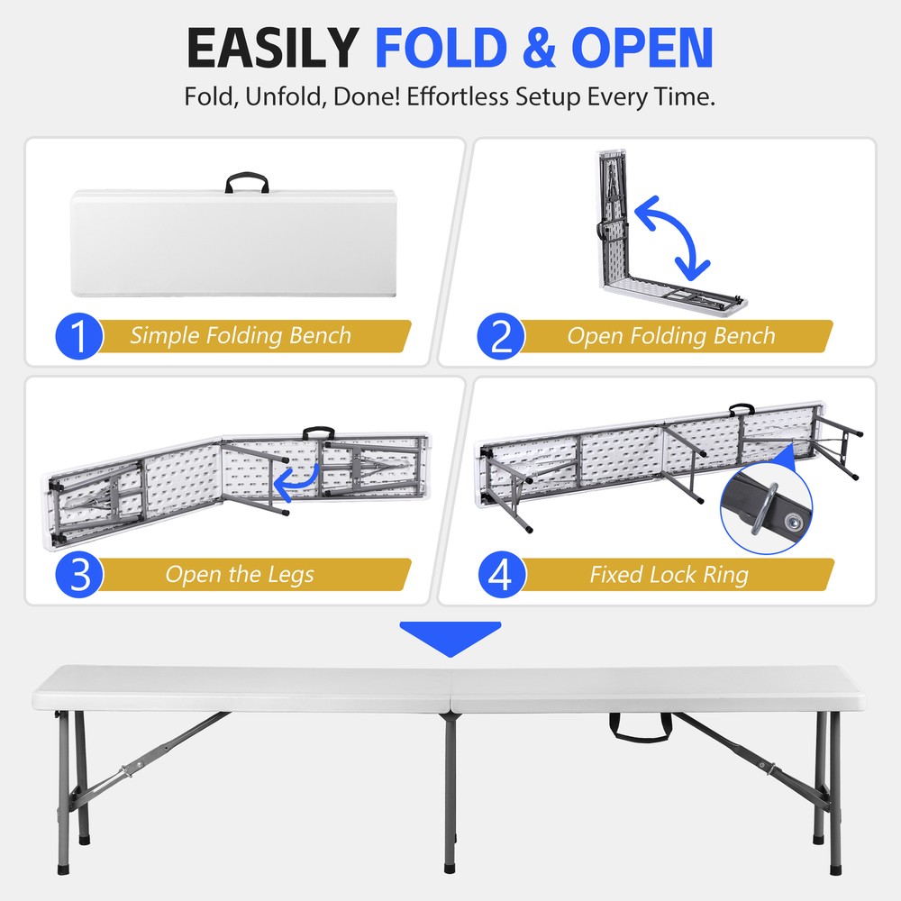Folding Bench 6FT Plastic Folding Bench with Handles for Party Camping Picnic