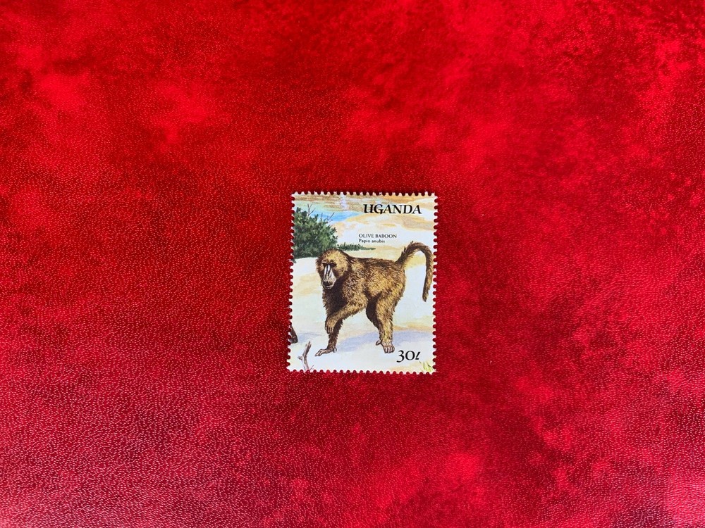 UGANDA 1986 MNH WILDLIFE WATERING HOLE OLIVE BABOON MONKEY