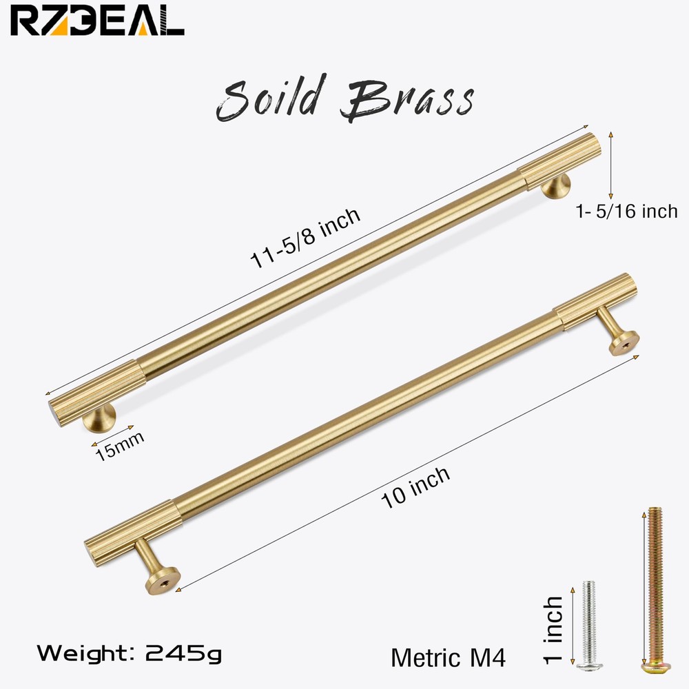 2pcs Solid Brass Gold Cabinet Pulls, 10 Inch Hole Centers for Kitchen Cupboar...