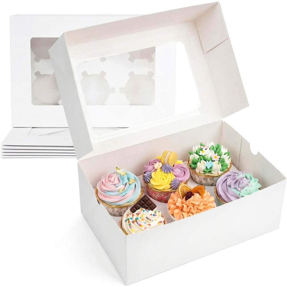 6 Count Cupcake Boxes,6PCS Cupcake Containers with Window White Pastry Boxes ...