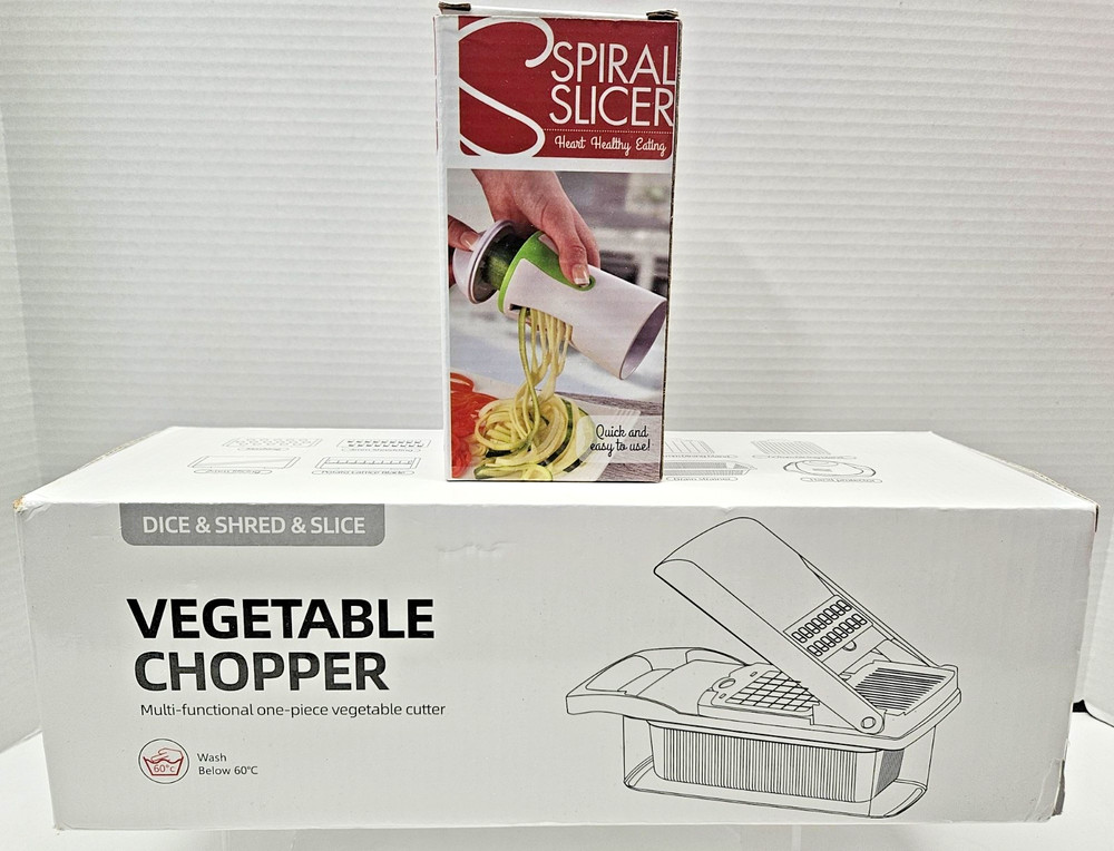 Vegetable Chopper w/ Container + Spiral Slicer Cutter Set Kitchen Tools