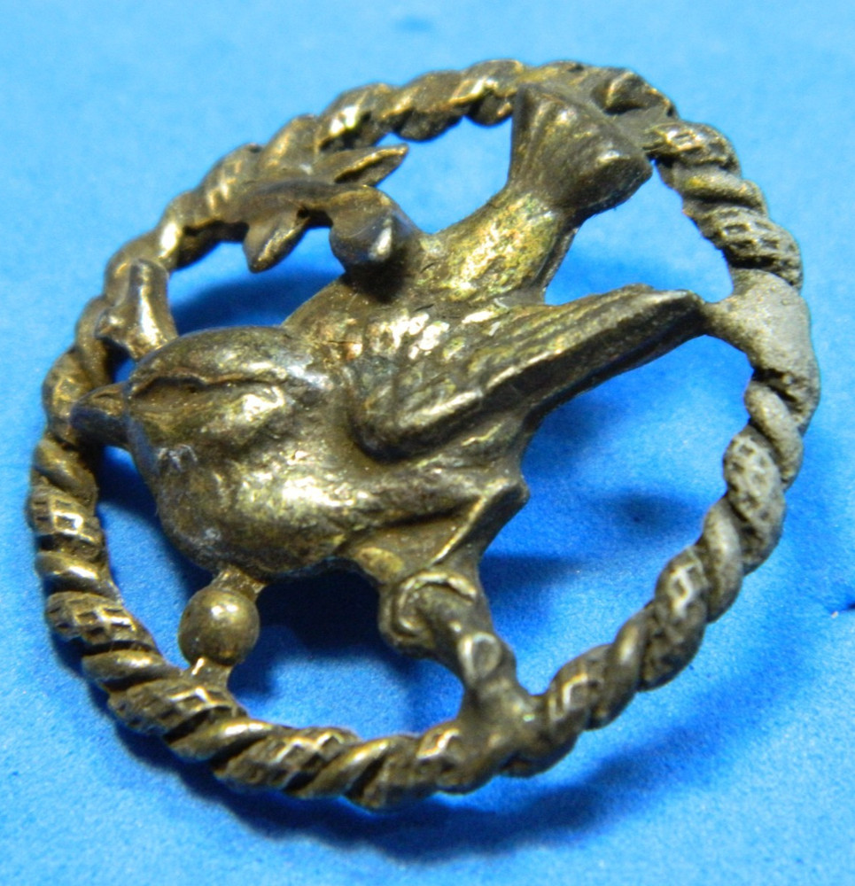 Antique Button BIRD Brass BABY ROBIN Openwork Raised Relief