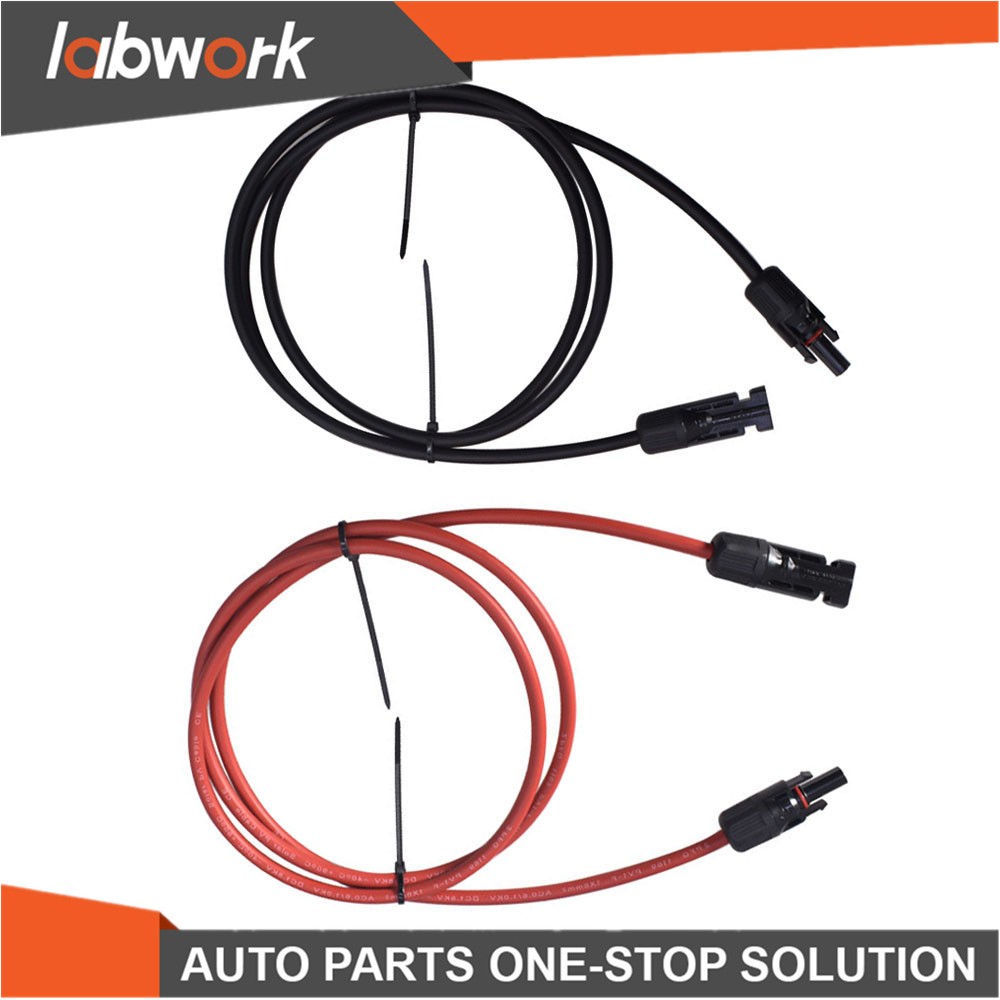 Labwork 12 AWG Solar Panel Extension Cable Wire Connector 1 Pair 5ft Black + Red