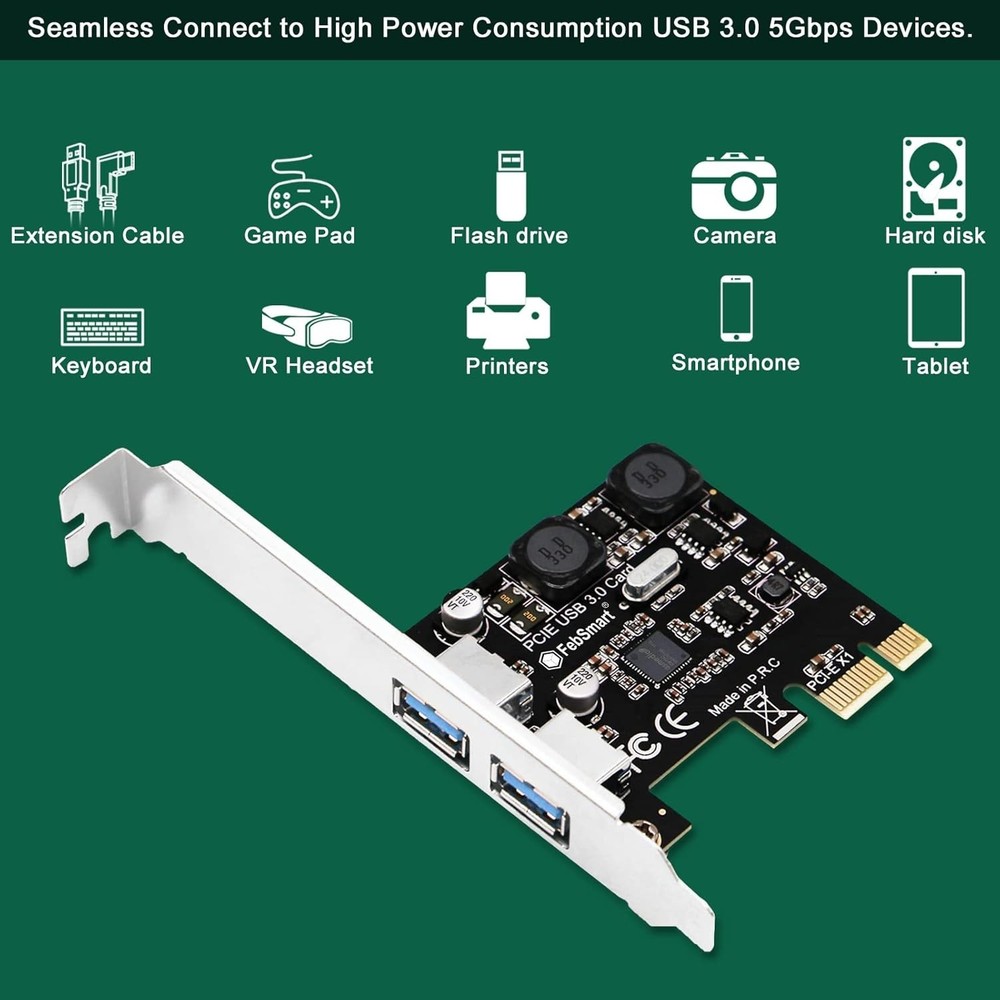 Fast 2-Port USB 3.0 Expansion Card for Windows, MAC & Linux – Easy Installation