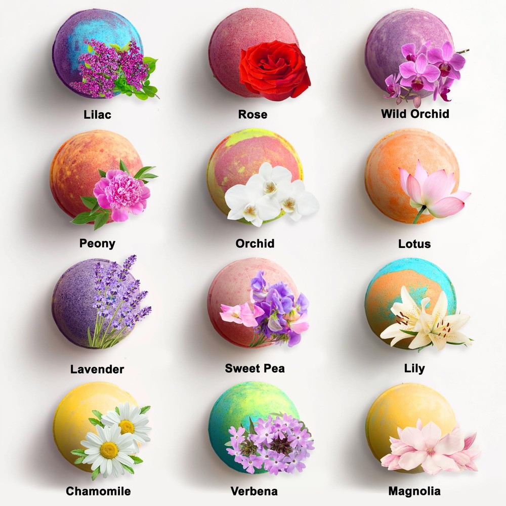 Flower Bath Bombs Gift Set (Aqua Elegante) - 12 Large Natural Bubble Bathbombs