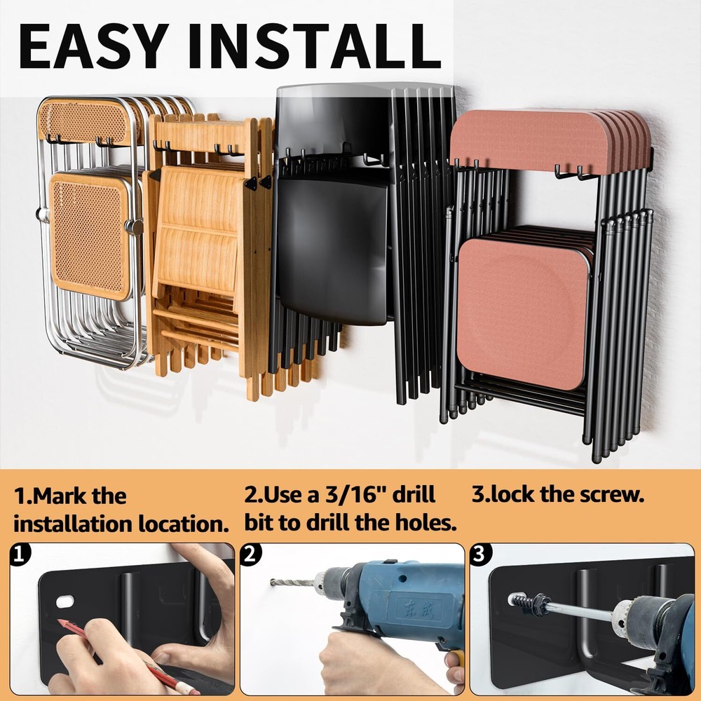 Folding Chair Storage Rack Wall Mount - 2 Pack 240 LBS Capacity