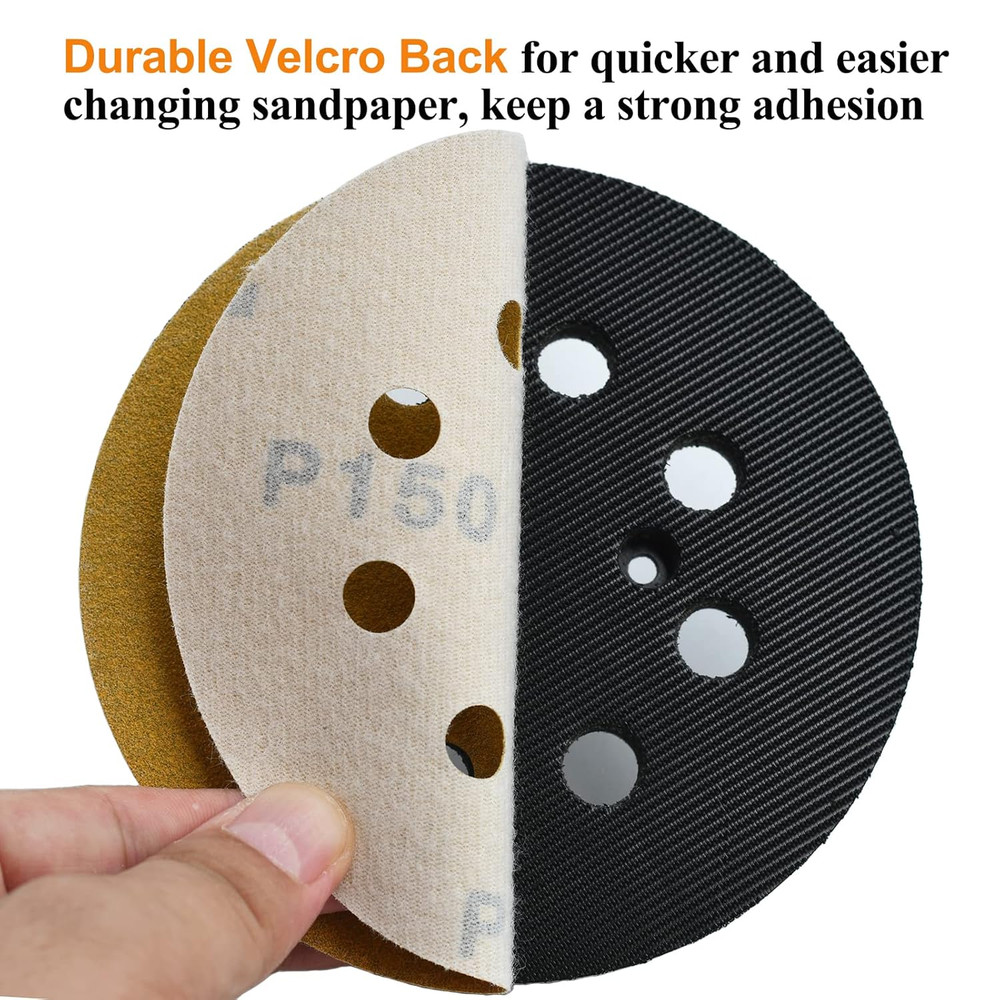 5-Inch 8-Hole Hook and Loop Sanding Discs 150-Grit Random Orbit Sandpaper, 100-P