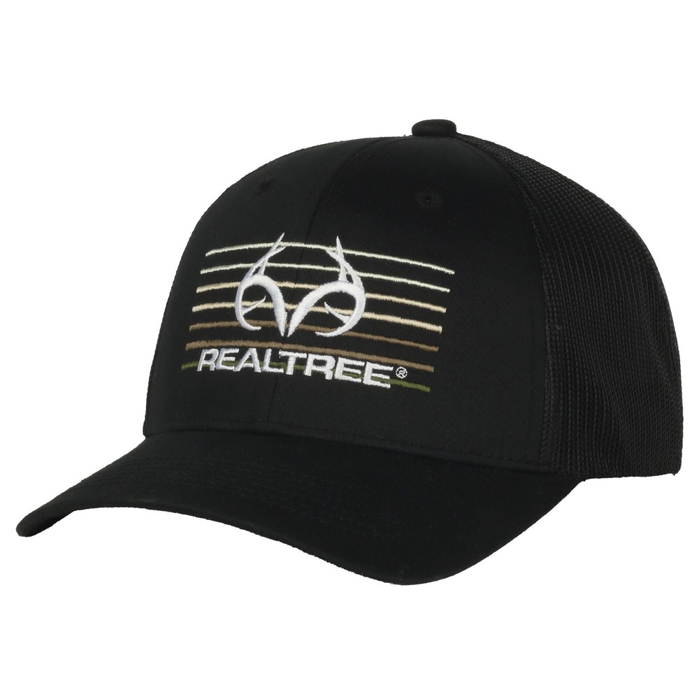 Realtree Men's Logo Black Snap-Back Closure Adjustable Mesh Back Trucker Hat Cap