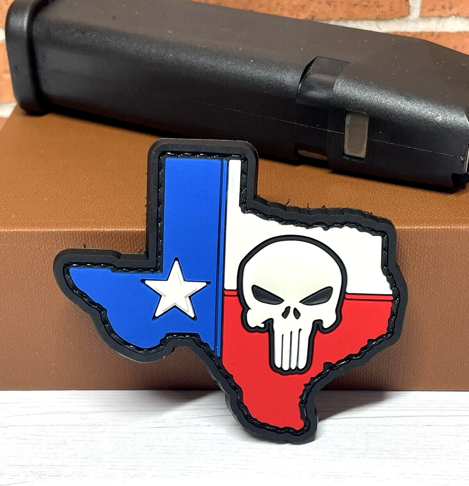 PVC Tactical Morale Patch - Punisher Skull Texas Flag Patch - Gun Patch