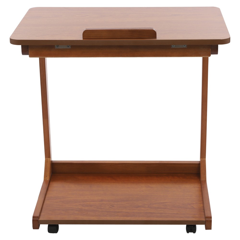 2 Tier C Shaped Table With 4 Wheels Couch Table End Table For Drink & Snack US