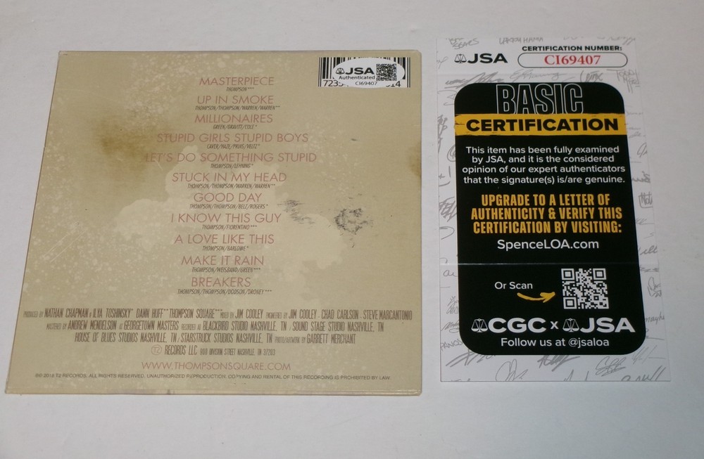 Thompson Square Signed Masterpiece CD FRONT Cover JSA CERT