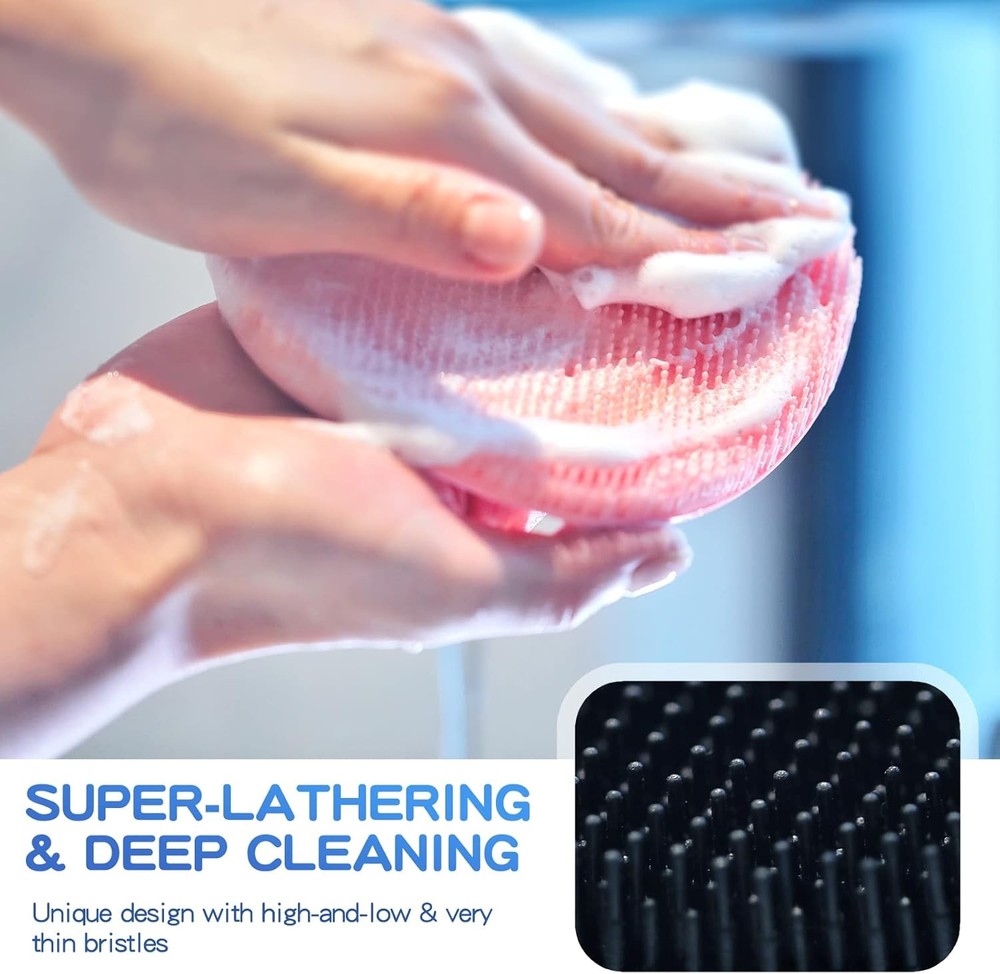 Silicone Back Scrubber(Thick Bristles) & Soft Bath Glove Set, Super-Exfoliating
