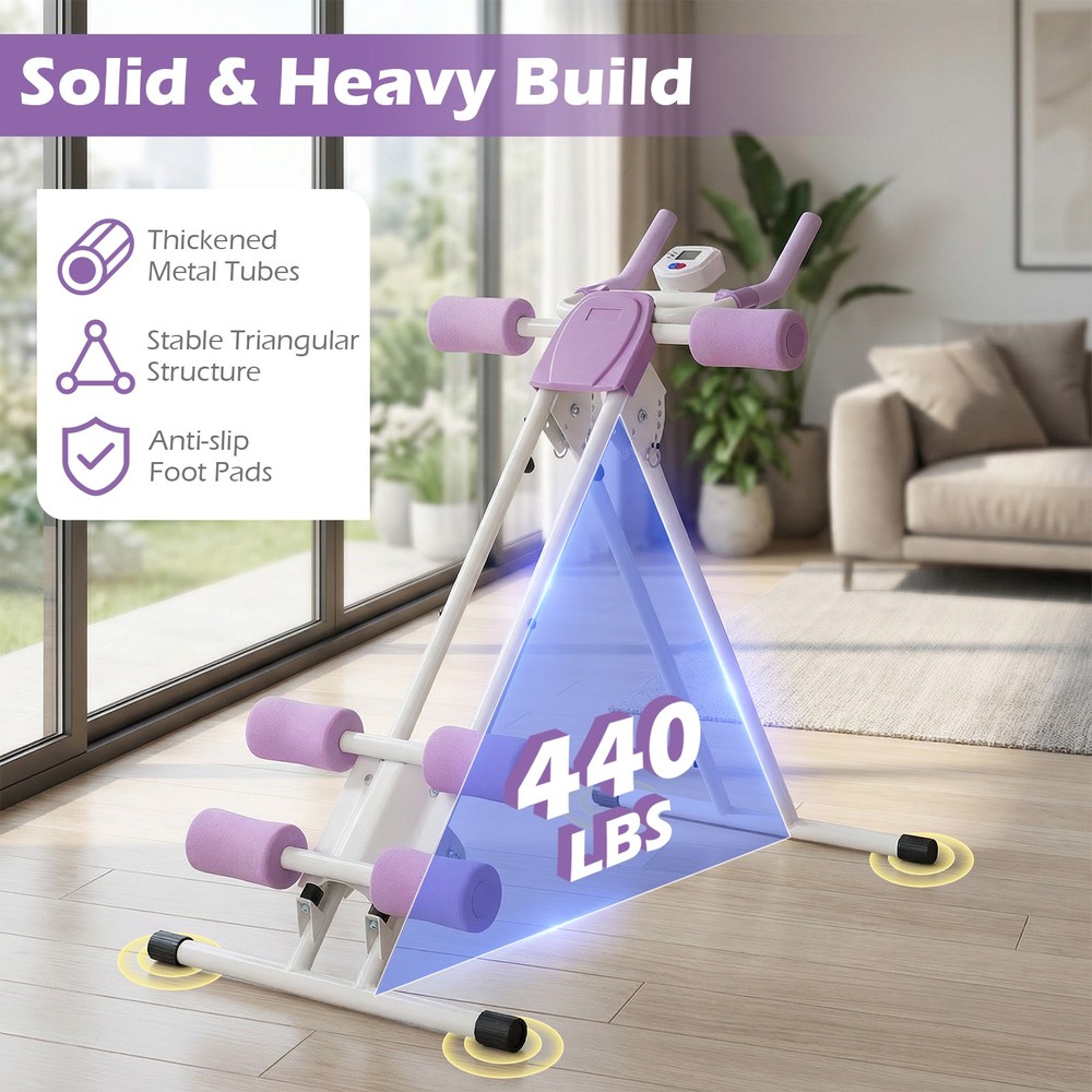 Folding Ab Machine Adjustable Ab Trainer w/6 Inclined Angles & LCD Display