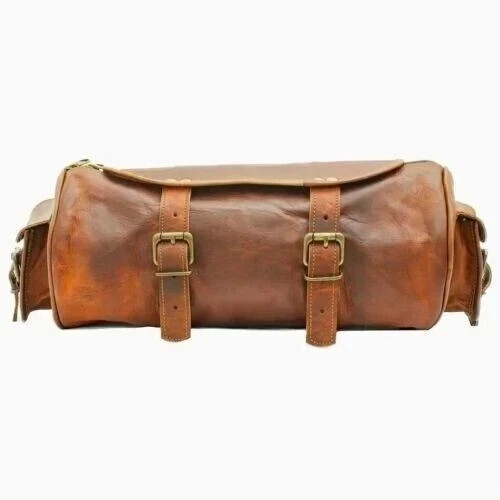 Brown Genuine Goat Vintage Strap Tool Leather Motorcycle Bag