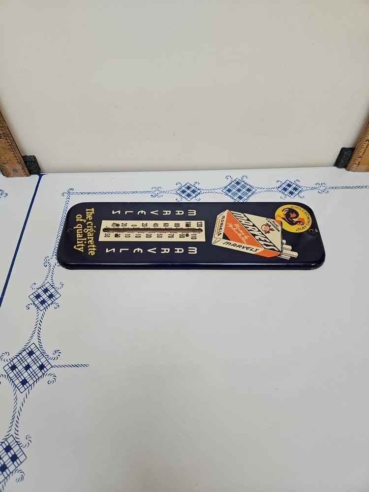 MARVELS Mild CIGARETTES WORTH CROWING ABOUT 1940s Working THERMOMETER Clean