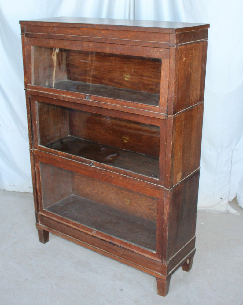 Antique Mission Oak Bookcase – Macey – Three High Sectional Stack UP Bookcase
