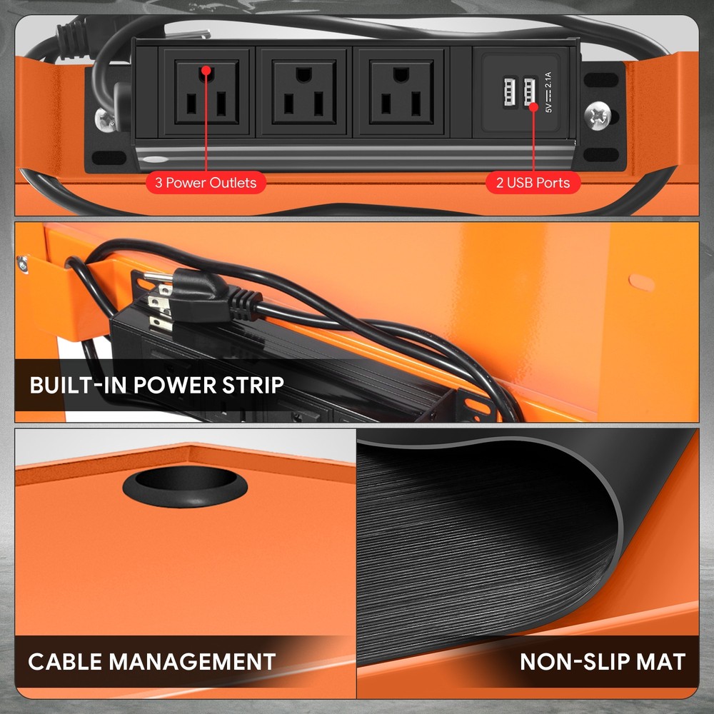 Height Adjustable 3-Layer Media Rolling AV Cart w/ Power Strip+Casters Orange