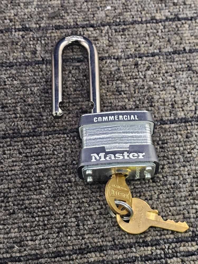 (QTY 2) Master Lock 3KALF: Padlock Keyed Alike Long Shackle Rectangular Steel