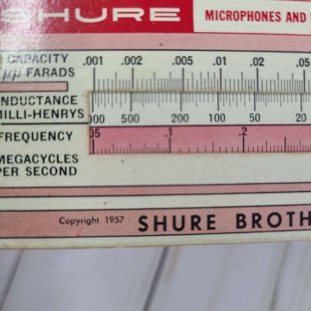 Shure Reactance Slide Rule Calculator Capacitive & Inductive Vintage 1957