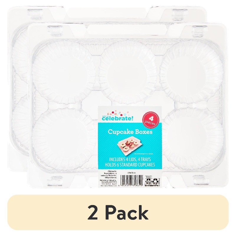 (2 pack) Clear Cupcake Boxes, 4 Count, by Way To Celebrate