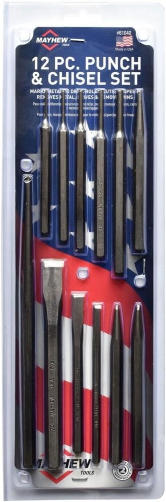 Mayhew Tools Select 61040 Punch and Chisel Set, 12-Piece, Blast Finish