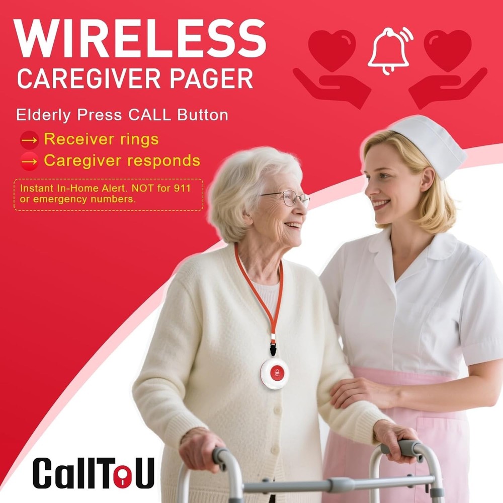 Wireless Caregiver Pager System - 500+ Ft Call Button & Waterproof Receiver