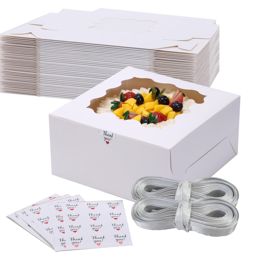 Momodelli White Cake Boxes with Window 24pcs 10x10x5