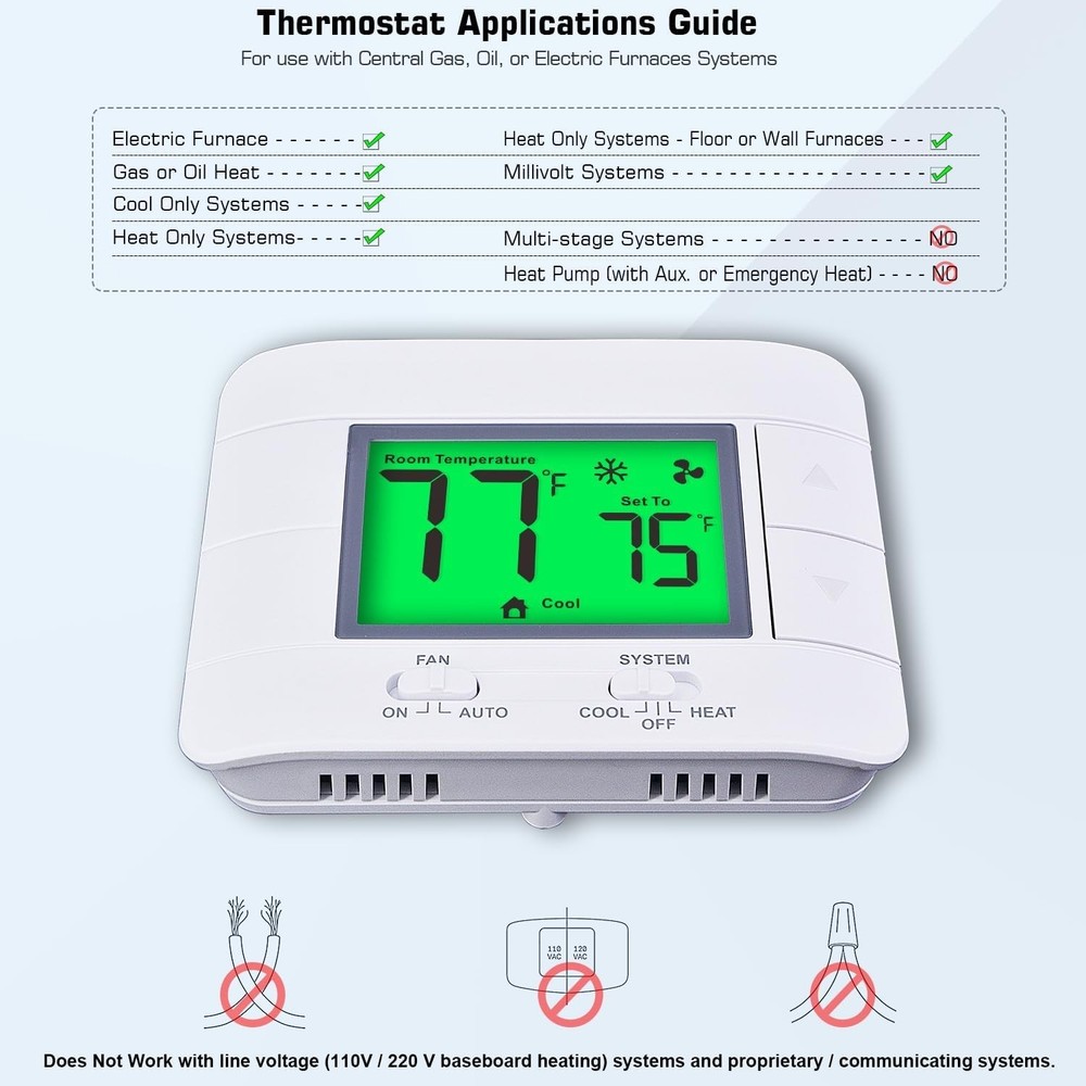 Precision Non-Programmable Thermostat with Dual Power & Humidity Display