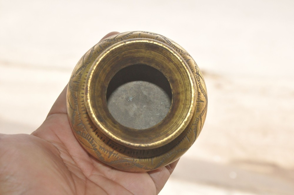 Vintage Brass Solid Inlay Engraved Handcrafted Small Water Pot