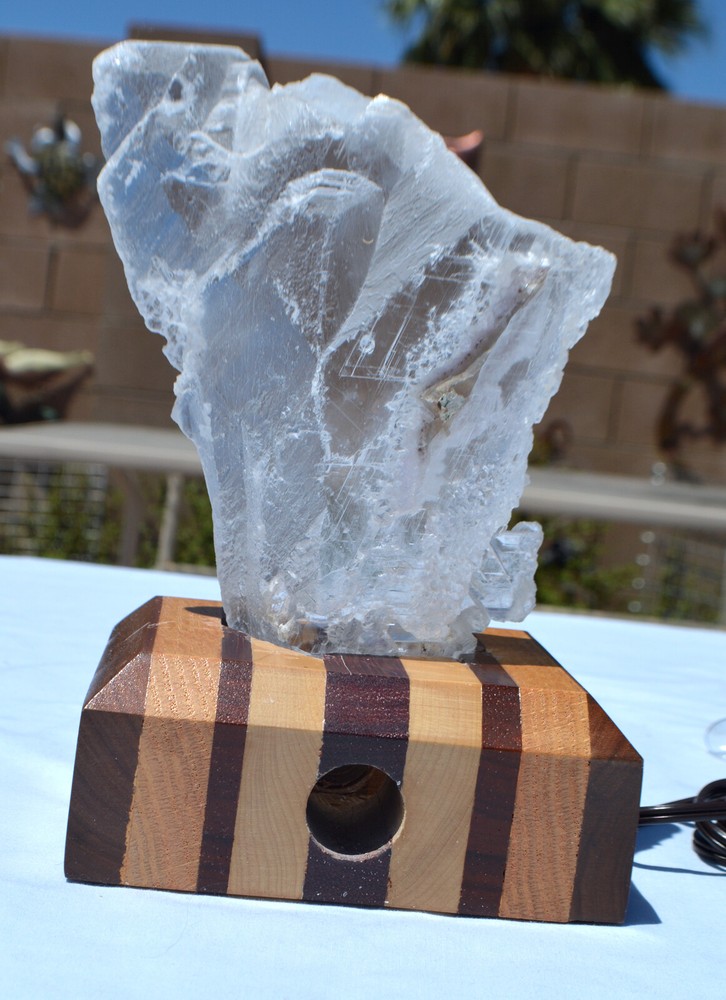 #11,578 Large Clear Selenite in Lighted Stand