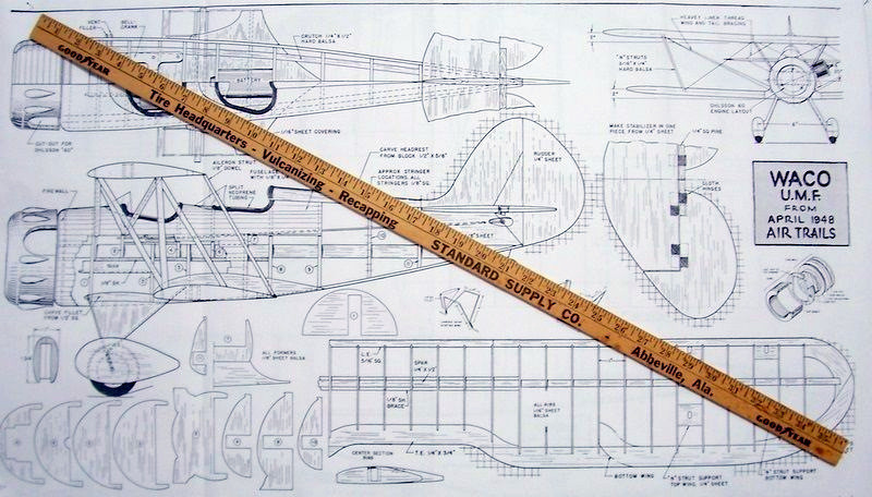 Air Trails WACO UMF PLAN + CONSTRUCTION ARTICLE to Build 35" UC Model Airplane
