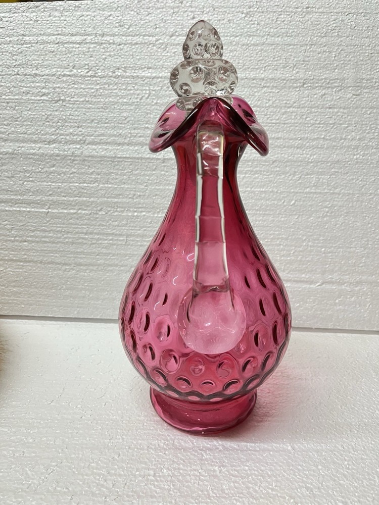 Fenton cranberry thumbprint wine decanter 12”