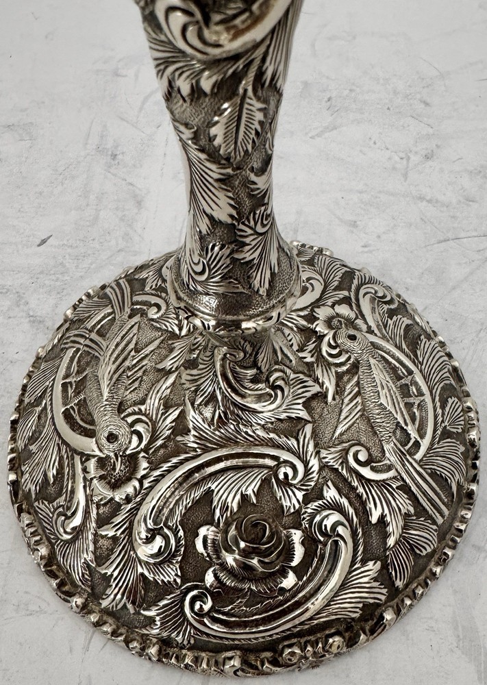 RARE 18" ARCHITECTURAL CASTLE REPOUSSE STERLING CANDLESTICKS 3 LIGHT CANDELABRA