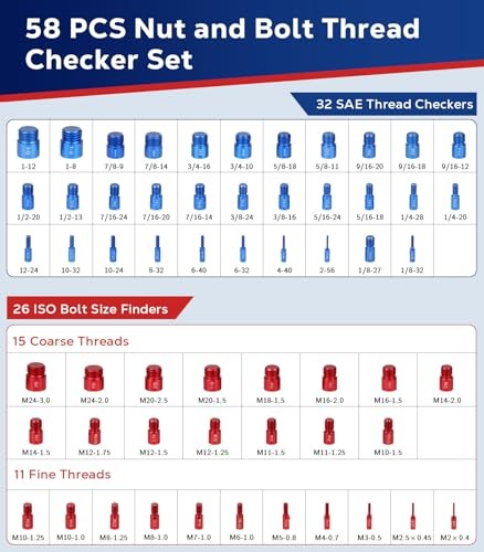 Thread Checker, 58PCS Nut and Bolt Thread Checker Set, 32 Standard and 26